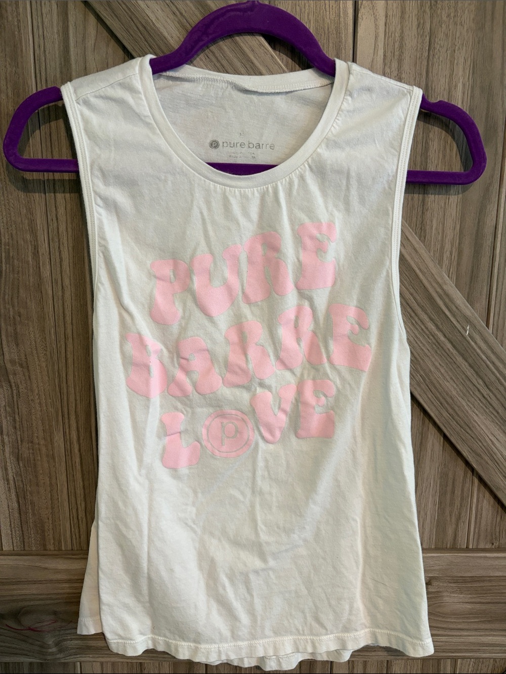 Pure Barre White Tank with Pink "Pure Barre Love" Graphic